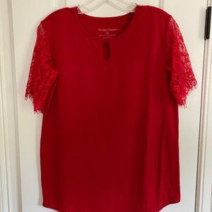 Vienna Couture Women's Top with Lace Trim in Red